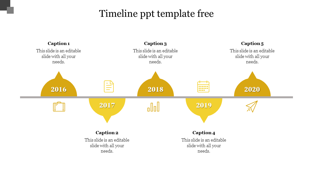 Free - Effective Timeline PPT Template Free In Yellow Color
